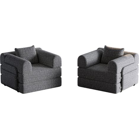 Sofá cama 2 en 1 de chenilla gris con arcón en el reposabrazos y estructura metálica (1/5)