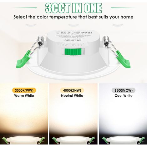 Spot LED Encastrable Dimmable Plafond 3000K 4000K 6500K IP65 Réglable Plafonnier Encastré Rond Lot de 6 230V 7W Blanc (1/3)
