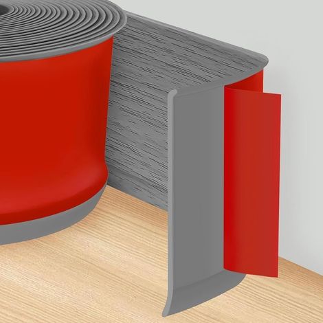 Plinthe Souple Autoadhésive, 300CM x 10CM Grain de Bois Gris PVC Adhesive, Plinthe Adhesive pour Cuisine et Salle de Bain, Bande Décorative Autoadhésive, Convient pour la Salle de Bain et la Cuisine (1/5)