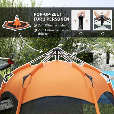 Tente pop-up double toit avec protection pluie, abri de camping familial 4 places, dôme hexagonal étanche 4 saisons incluant tapis de sol, 2 entrées, filet anti-insectes, housse de transport, couleur