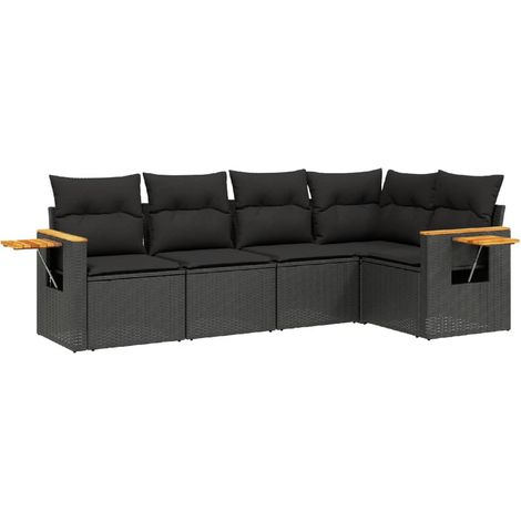 vidaXL Set Divani da Giardino 5 pz con Cuscini in Polyrattan Nero (1/5)