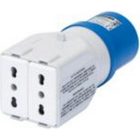 Adattatore Da Industriale a Civile IP44 Spina 2P+T 16A 230V ac 50/60HZ 2 Prese 2P+T 10/16A Bivalenti (P17/11)