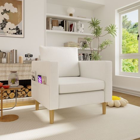 Relaxsessel 68 x 53 x 82 cm - mit Seitentasche und bequemem Kissen - nordischer Stil - Chenille - Beige