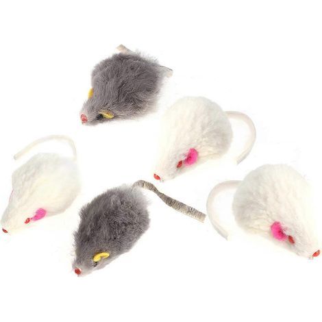 Lot de 5 fausses souris en peluche interactives, mini et amusantes, adorables jouets pour chats et chatons (couleur aléatoire)-11X3X1.5cm (1/3)