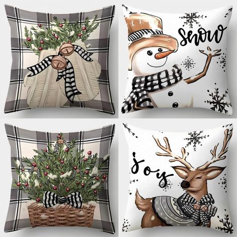 Taies d'oreiller de Noël, 45x45 cm, lot de 4, idéales pour la décoration intérieure, la chambre, le canapé et les décorations de Noël (1/5)