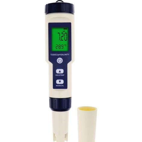 Jiajia AI, 5 in 1 Digital pH Meter mit TDS/EC/Salzgehalt/Temperatur pour jardin, terrasse et extérieur (1/5)