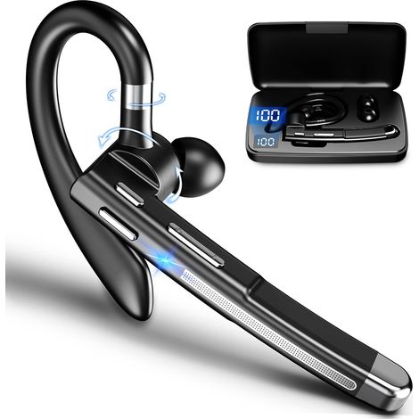 Casque Bluetooth avec microphone, casque Bluetooth 5.1 avec double micro CVC 8.0, boîtier de charge LED, appels mains libres HD, compatible avec smartphones et tablettes iOS et Android. (1/5)