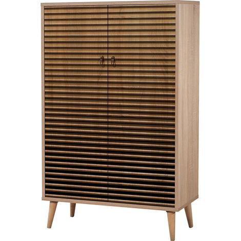 Commode haute 2 portes en bois clair dégradé Kiza 220 (1/5)