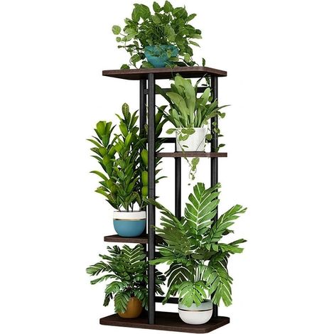 Étagère à Fleurs 5 Niveaux Métal Stable, Support Plante Design Gain de Place, Étagère Plantes, Salon Balcon Jardin Chambre, Noir