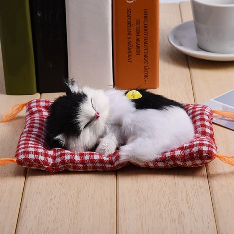 Jouet en peluche de chat endormi pour enfant, poupée en peluche, décoration de la maison (noir et blanc) (1/5)