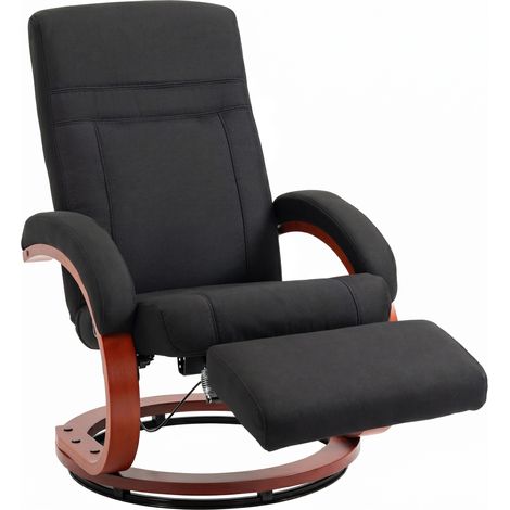 Fauteuil relax avec fonction inclinable, dossier haut, accoudoirs ergonomiques, repose-pieds, base en bois, aspect lin (1/5)