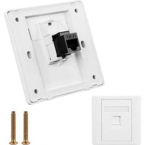 OFFCUP Prise Réseau CAT6 Gigabit Ethernet Plaque Frontale Réseau RJ45 à Branchement Direct Double Passage pour installation de câble Ethernet pour Salon Chambres Bureaux (1/5)