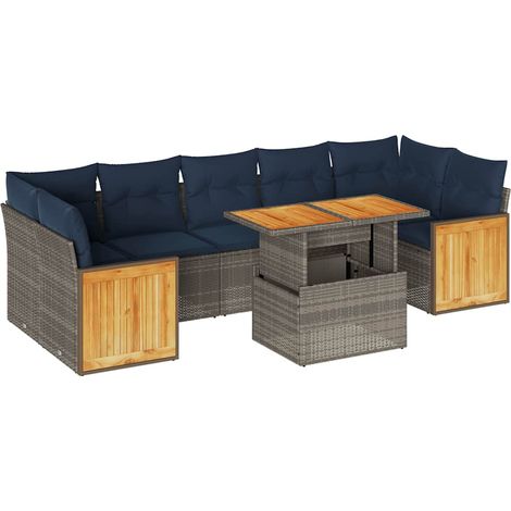 vidaXL Set Divano da Giardino 8pz con Cuscini Grigio Polyrattan Acacia (1/5)