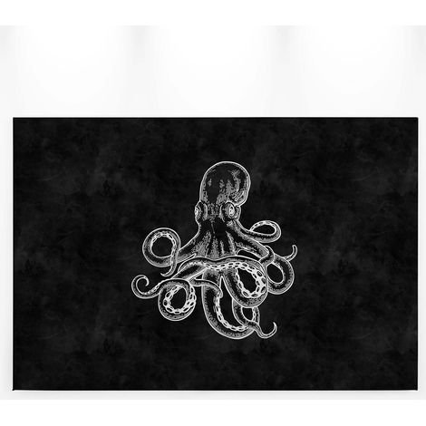 Tableau pieuvre sur fond noir | Tableau moderne chambre d'ado & salon | Tableau poulpe marin noir & blanc pour salle de bain - 0,9 x 0,6 m (1/5)
