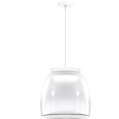 Lampadario Contemporaneo Drum Metallo Bianco Vetro 1 Luce Led 16W Calda