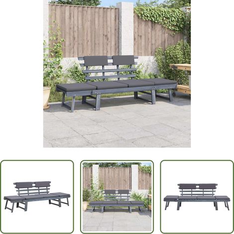 vidaXL Holzbank - Gartenbank mit Auflagen 2-in-1 190 cm Grau Massivholz Akazie (1/5)