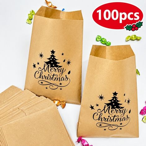 1 Pièce, Sachets Cadeaux de Noël en Papier Kraft, 13 x 19 cm, avec Cordons, pour Fêtes