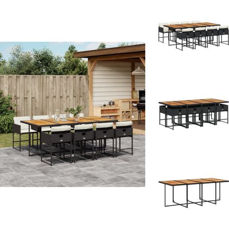 9-tlg. Garten-Essgruppe mit Kissen Schwarz Poly Rattan - Garten Essgruppe - Garten Essgruppen - Outdoor Essgruppe - Terrasse Essgruppe (1/5)