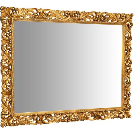 Hanging Wall Mirror IN ANTIQUE GOLD LEAF FINISH WOOD MADE IN ITALY (1/5)