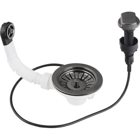 Bonde d'évier en acier inoxydable 6/4", avec trop-plein et contrôle, gun metal (1/2)
