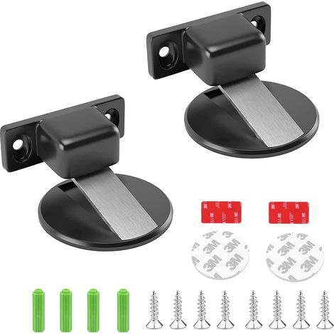 LaBlanc – 2 Stück magnetischer Türstopper aus Metall, magnetischer Türstopper aus Metall, unsichtbarer Türstopper, starker magnetischer Türstopper mit Kleber und Schrauben (schwarz)