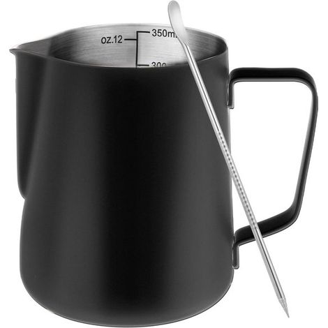 REWYTAZ Lattiera per schiumare il latte da 350 ml in acciaio inox e penna per latte art, realizzata in acciaio inox 304 (1/5)