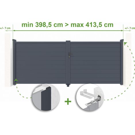 Portail battant ajustable en largeur EIGER 4m H.160cm Aluminium Gris Anthracite (1/4)