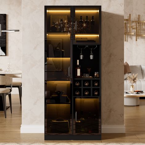 Vitrine avec LED contrôlée par application, 60x36x160 cm, MDF et panneaux de particules, noire (1/5)