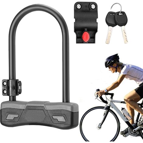 Antivol pour scooter  de vélo robuste en forme U avec clé – Fournitures cyclisme porte-guidon, trajet, voyage, extérieur, école, montagne, route - (1/5)
