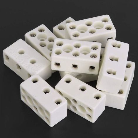 Morsettiera in ceramica, connettore per cavi in lega di zinco e porcellana, 10 pezzi, 3 vie, 24 A, resistente alle alte temperature, morsettiera in ceramica, connettore per cavi (1/4)