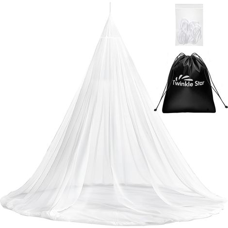 Twinkle Star Moustiquaire de voyage avec sac de voyage, corde de suspension, design ouvert, 2,2 m de haut, 12 m de circonférence, double lit simple (1/5)