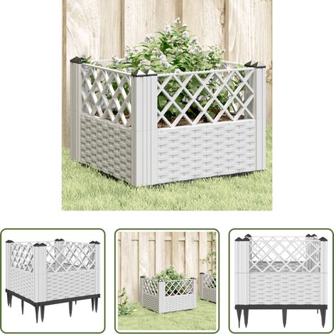 Jardin en polypropylène - Jardinière avec piquets blanc 43,5x43,5x43,5 cm PP (1/5)