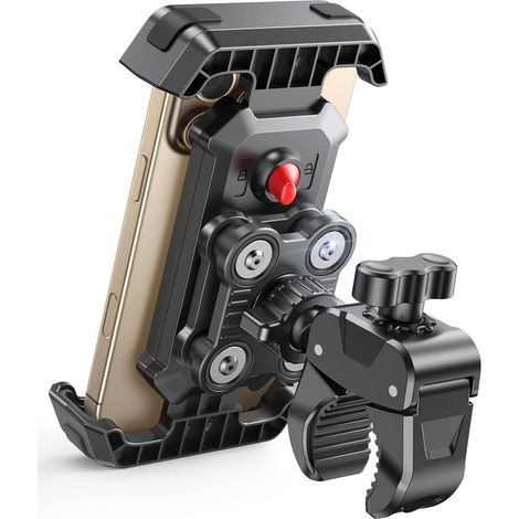 Support Telephone Moto Anti-Vibration, Support Telephone Velo Ultra Stable, 360° Rotation & Verrouillage Rapide, Racks d'Installation Porte Smartphone Moto/VTT pour 4,7-6,8 Pouces Téléphones (1/5)