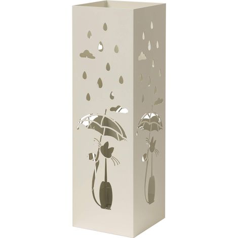 Baroni Home Portaombrelli Design Moderno Porta Ombrelli in Metallo Bianco con Gatto con 2 Gancini e Vaschetta Scolapioggia Rimovibile 15,5X15,5X49 cm (1/5)