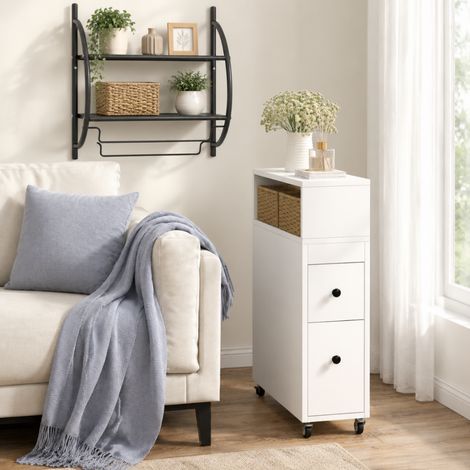 Conjunto de almacenamiento para el cuarto de baño (2 piezas): armario con cesta de ratán desplazable y toallero de pared (1/5)