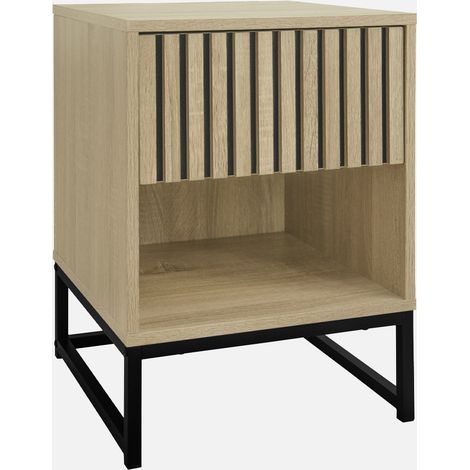 Comodino contemporaneo effetto legno scanalato con 1 cassetto (1/5)
