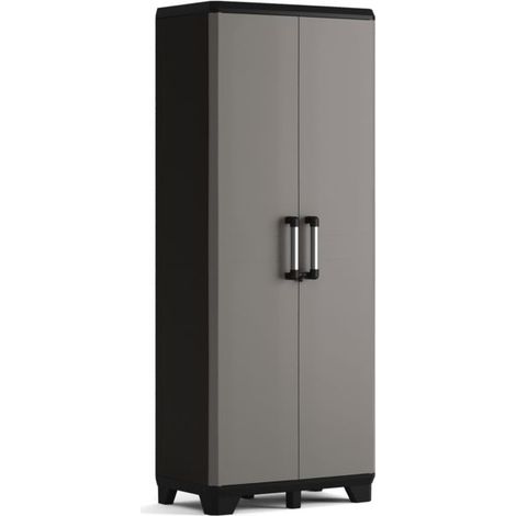 Keter – Armoire de jardin en plastique noir et gris 68x39x173 cm – 4 étagères réglables 20 kg – Paroi arrière en polypropylène résistante à l'humidité