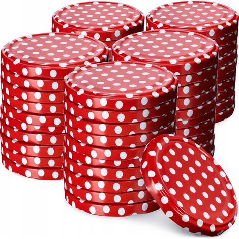KADAX Schraubdeckel fi66 mm, Ersatzdeckel Set 50 Stück, Rot gepunktet