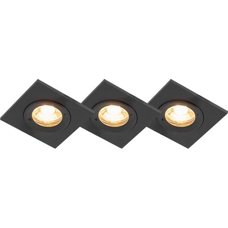 Set of 3 Bathroom Recessed Spotlights Black Square IP44 - Xena