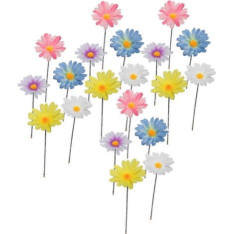 Lot de 20 piquets décoratifs en métal pour jardin, motif marguerite, artisanat en fer. (1/5)