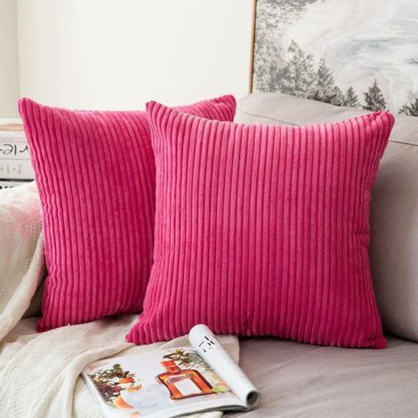 45x45cm Fushia Lot de 2 Decorative Housse de Coussin en Velours Côtelé Canapé Taie d'oreiller Douce pour Maison Salon Chambre Lit (1/5)