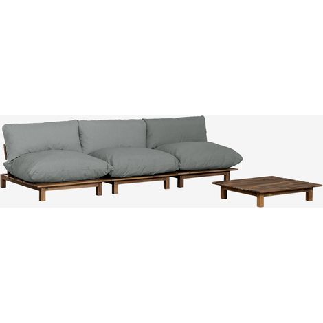 SKLUM Wohnzimmerset mit 3-teiligem modularen Liegesofa und Couchtisch aus Brina-Akazienholz Grau Anthrazit                                  