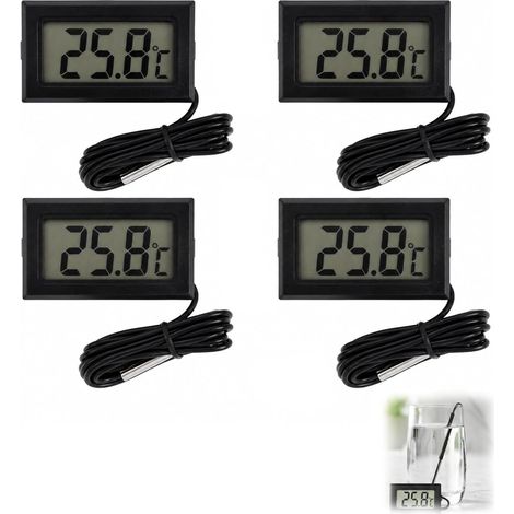 Mini Thermomètre Numérique avec Sonde Externe Étanche, Lot de 4 Thermomètres pour Réfrigérateur, Congélateur, Aquarium, Eau de Bain Bébé, Voiture et Mesures de Température Multi-Usage (1/5)