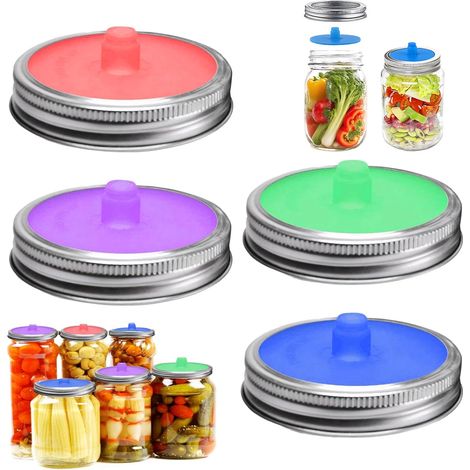 4 Pièces Couvercle Bocaux de Fermentation en Silicone, Mason Jar Lid Sealer 86 mm Couvercle Bocaux Mason à Large Bouche (1/5)