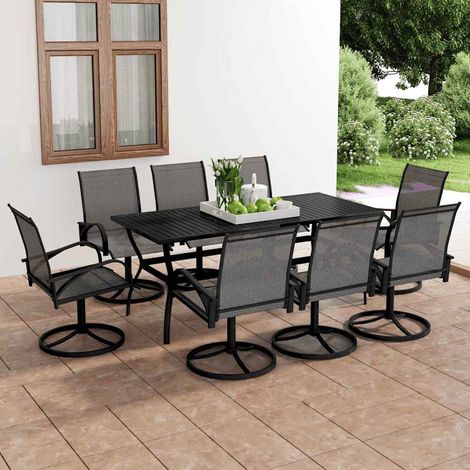 Ensemble repas de jardin 9 pièces avec table et 8 chaises en textilène et acier anthracite gris - PANGIVO (1/5)