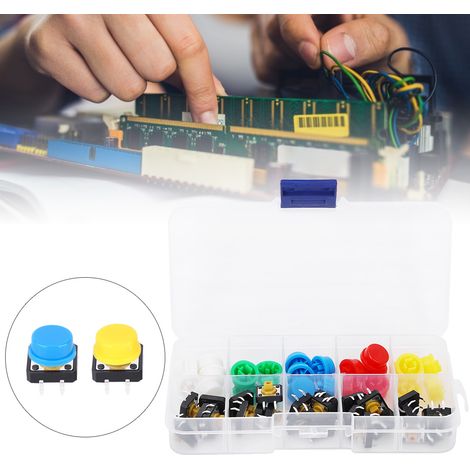 Lot de 50 boutons-poussoirs tactiles de haute qualité, 5 couleurs, capuchons ronds, 50 mA, 12 V CC (1/5)