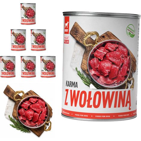 Cibo umido per cani TufTuf, lattina da 6 x 800 g di manzo, carne in scatola. (1/2)