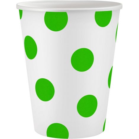 Vasos de papel blancos con lunares verdes, 6 unidades. (1/2)