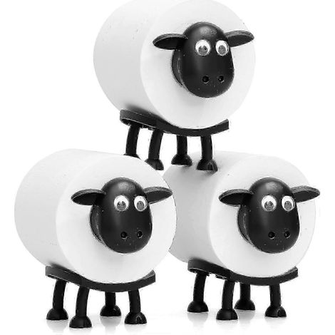 Lot de 3 porte-rouleaux de papier toilette en forme de mouton, porte-papier toilette autoportant en forme de mouton noir mignon, décoration de salle de bain amusante pour enfants et adultes (1/4)