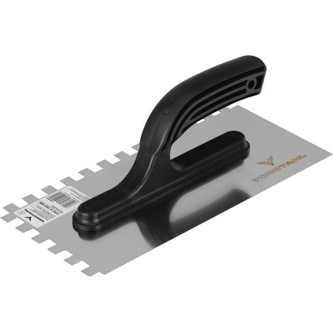 Truelle crantée en acier inoxydable avec manche 270 x 130 mm (12 x 12 mm) pour colle à plâtre Vorstahl (1/3)